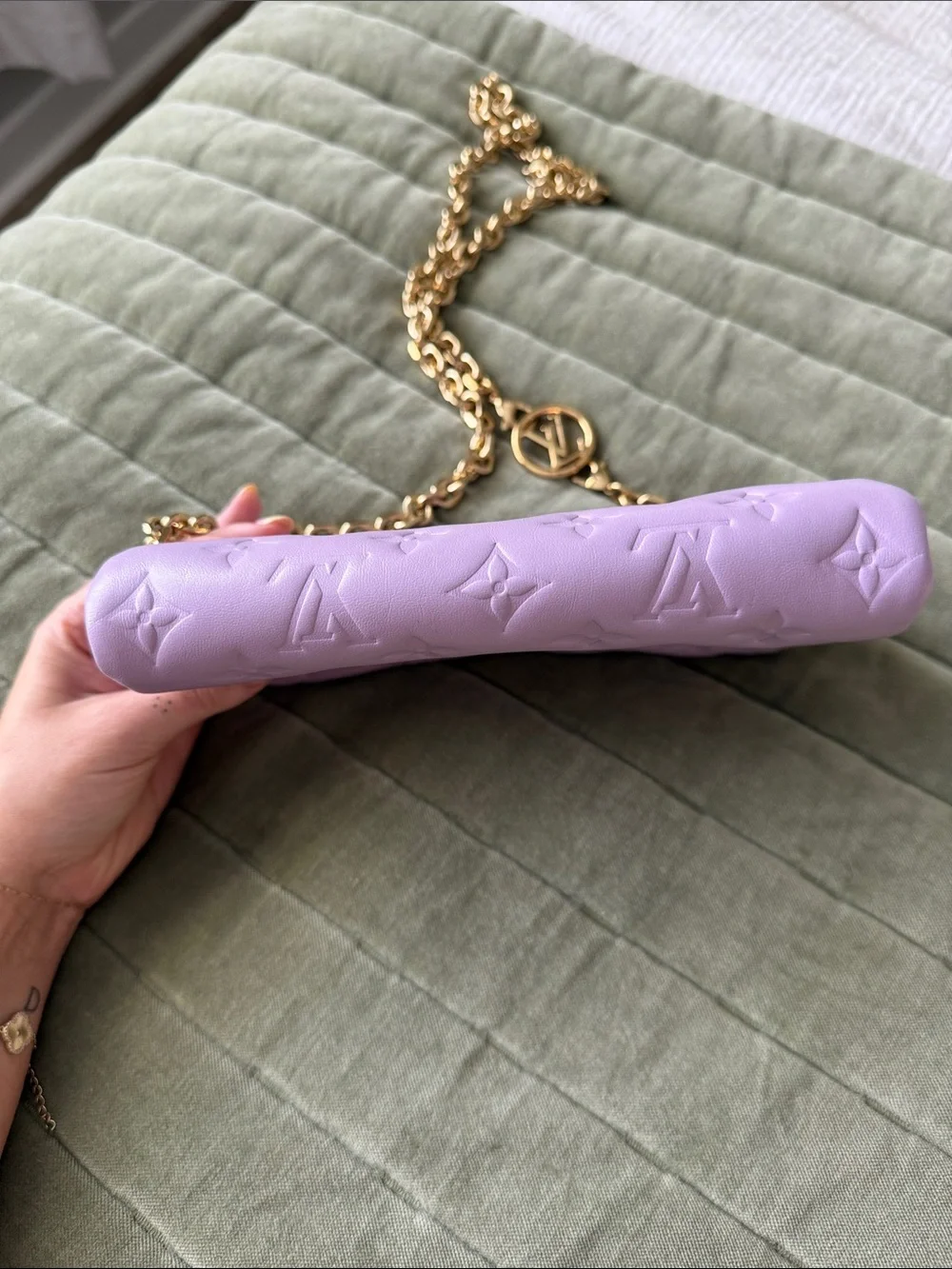 Louis Vuitton Lilac Monogram Coussin Pochette Lambskin Bag with Gold Hardware